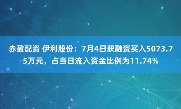 赤盈配资 伊利股份：7月4日获融资买入5073.75万元，占当日流入资金比例为11.74%
