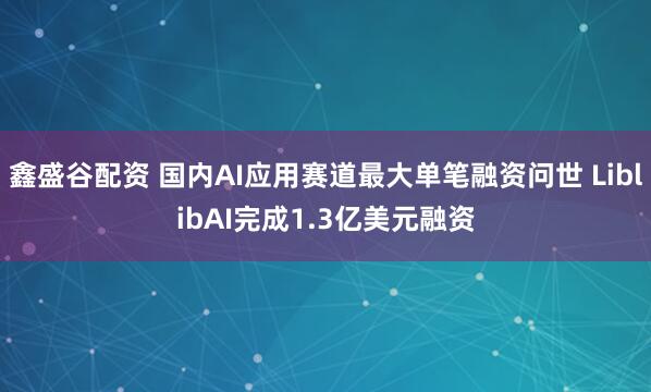 鑫盛谷配资 国内AI应用赛道最大单笔融资问世 LiblibAI完成1.3亿美元融资